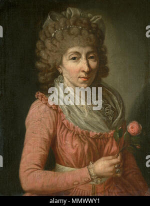Deutsch: Bildnis einer Dame, eine Rose haltend English: Portrait of woman holding a rose . 18th century. Dame mit Rose, att. to A.R.de Gasc (18th c, priv.coll) Stock Photo