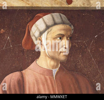 . Deutsch: Nahaufnahme Dantes in einer Freskenserie von Andrea del Castagno, ca. 1450 (Galleria degli Uffizi) Dante grande Stock Photo