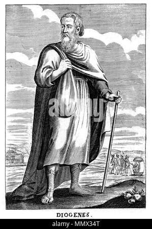 . English: Diogenes, ancient Greek philosopher. From Thomas Stanley, (1655), The history of philosophy: containing the lives, opinions, actions and Discourses of the Philosophers of every Sect, illustrated with effigies of divers of them.  . circa 1655. Unknown Diogenes in Thomas Stanley History of Philosophy Stock Photo