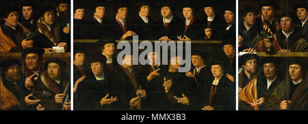 Militia painting in three parts.. 1529  and circa 1552. Dirck Jacobsz. A Group of Guardsmen 1529 Stock Photo