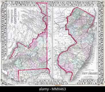 .  English: This hand colored antique map of Maryland, Delaware and New Jersey is a lithographic engraving dating to 1874 by the legendary American map publisher Samuel Augustus Mitchell Jr. Cities and towns are shown in considerable detail.  Mitchell's Map of Maryland, New Jersey and Delaware.. 1874. 1874 Mitchell Map of Maryland, New Jersey and Delaware - Geographicus - MDDENJ-m-1874 Stock Photo