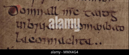 . English: An excerpt from folio 34r of Bodleian Library MS Rawlinson B 503 (the Annals of Inisfallen). The excerpt reads in Gaelic 'Domnall mc. Taidg Uí Briain do marbad la Connachta'. The man referred to is Domnall mac Taidc, King of the Isles (died 1115).  . before 1500.. Unknown. The manuscript is the work of numerous scribes. Domnall mac Taidc (Bodleian Library MS Rawlinson B 503, folio 34r) Stock Photo