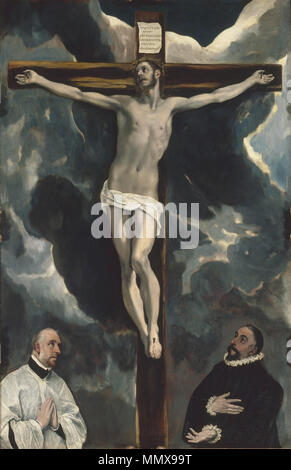 El Greco - Cristo en la cruz adorado por dos donantes (Musée du Louvre) Stock Photo