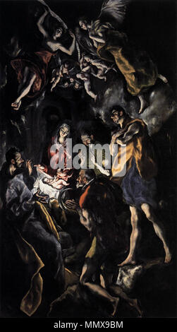 .  Español: La obra representa el momento en que el Niño Jesús fue adorado por los pastores poco después de su nacimiento y en presencia de sus padres.  The Adoration of the Shepherds. Ca. 1612-1614. El Greco - The Adoration of the Shepherds - WGA10631 Stock Photo