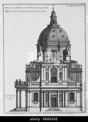 . English: Elevation of the second chapel in the Sorbonne College, Paris, built to the designs of the architect Jacques Lemercier. Français : Élévation de la seconde chapelle de la Sorbonne, Paris Elevation chapelle sorbonne Stock Photo