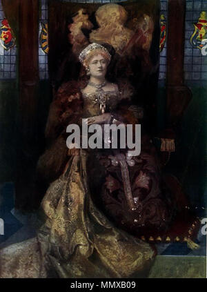 . Victorian actress Dame Ellen Terry (1847-1928) as William Shakespeare's Queen Katherine of Aragon in his play Henry VIII. Dame Ellen is wearing a costume designed for a production of Henry VIII at the Lyceum in London by Sir Henry Irving (1838-1905).  Portrait of Ellen Terry (1847-1928). 1892. Dame Ellen Terry as Katherine of Aragon Shakespeare Henry VIII Stock Photo