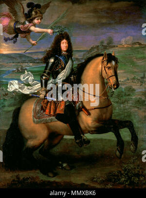 . Equestrian portrait of Louis XIV of France (1638-1715)  Louis XIV à cheval couronné par la Victoire, devant Namur. 1674. Equestrian portrait louis xiv 1692 Stock Photo