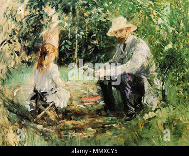 Français : Eugène Manet et sa fille au jardin English: Eugène Manet and His Daughter in the Garden . 1883. Eugene Manet and His Daughter in the Garden 1883 Berthe Morisot Stock Photo