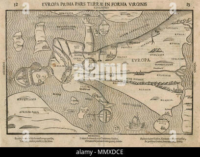 Europa Prima Pars Terrae in Forma Virginis - Bünting H. 1582 Stock Photo