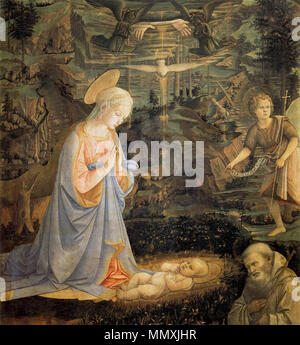 Adoration of the Child with Saints. circa 1463. Fra Filippo Lippi - Adoration of the Child with Saints - WGA13298 Stock Photo