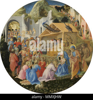 Fra Angelico and Fra Filippo Lippi (Italian, c. 1395 - 1455 ), The Adoration of the Magi, c. 1440/1460, tempera on panel, Samuel H. Kress Collection Fra Filippo Lippi - Adoration of the Magi - WGA13216 Stock Photo