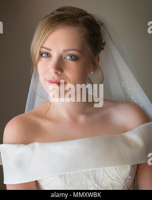 a young bride looking at camera Stock Photo