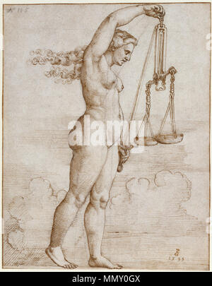 Allegory of Justice; Georg Pencz, German, 1484/1485 - 1545; Germany, Europe; 1533; Pen and brown ink over black chalk; 19.2 x 14.9 cm (7 9/16 x 5 7/8 in.); 87.GA.103 Georg Pencz - Allegorie der Gerechtigkeit Stock Photo