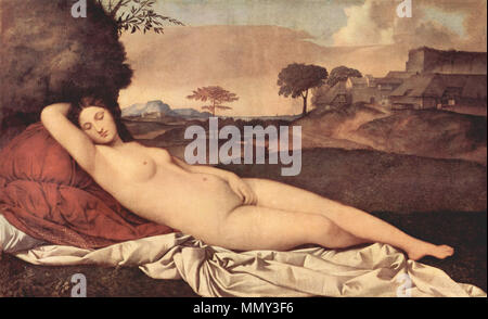 Italian: Venere dormiente Sleeping Venus Deutsch: Schlummernde Venus . between circa 1508 and circa 1510. Giorgione 054 Stock Photo