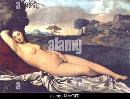 Italian: Venere dormiente Sleeping Venus. circa 1510. Giorgione Venus sleeping Stock Photo