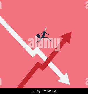 Minimalist stile. vector business finance. businessman jumping over chasm vector concept. Symbol of business success, challenge, risk, courage Stock Vector
