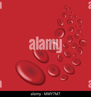 red blood cells flow along on red background.illustration vector eps10 Stock Vector