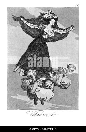 . Los Caprichos is a set of 80 aquatint prints created by Francisco Goya for release in 1799.  Spanish: Capricho ? 61: Volavérunt Capricho ? 61: They Have Flown. 1799. Goya - Caprichos (61) Stock Photo