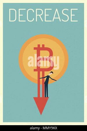 Gold bitcoin down .vector business finance. Growth, economy, investment and technology,Leadership concept, Minimalist retro poster Stock Vector