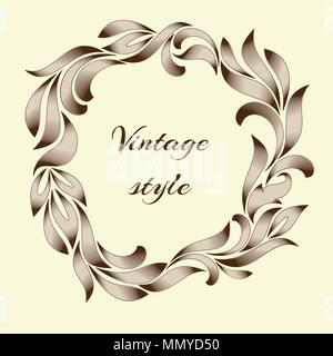 Vintage border frame engraving with retro ornament pattern in antique floral style decorative design Stock Vector