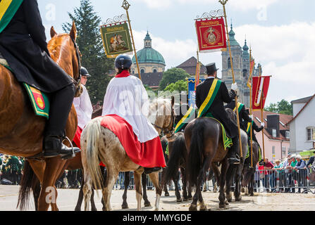 Blutritt, Weingarten, Germany, with 2500 horses, in honor of a blood relic. The pilgrimage is the largest equestrian procession in Europe. Stock Photo