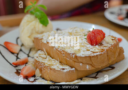 Almond Bread and Ice Cream and Strawberry Stock Photo