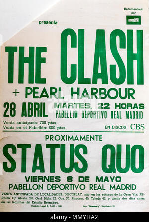 The Clash, Pearl Harbour, Status Quo tour in Madrid 1981, Musical concert poster Stock Photo