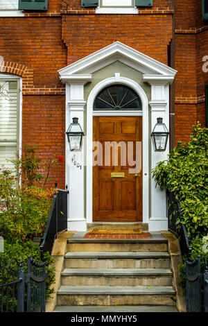 A doorway on West 28th Street off Seventh Avenue in Manhattan with ...