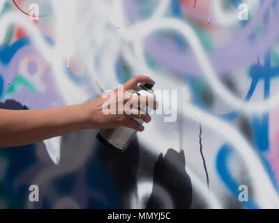 Background teen hand concept creativity painter aerosol closeup Stock Photo