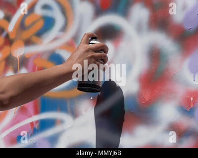 Background woman hand concept creativity painter aerosol closeup Stock Photo