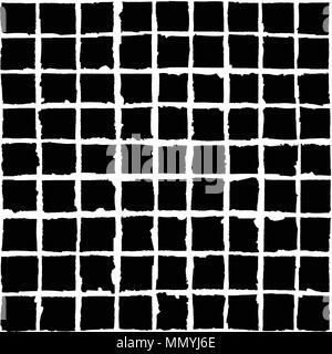 Vector seamless pattern. Black squares isolated on a white background. Grunge cells texture Stock Vector