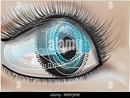 bionic eye. abstract human eye with digital symbols Stock Vector