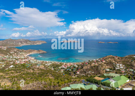 beautiul sunny day with a view from on top of a mountain looking north in St Barts Stock Photo