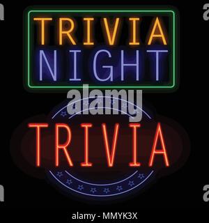 Trivia night glowing neon sign on black background, vector illustration Stock Vector
