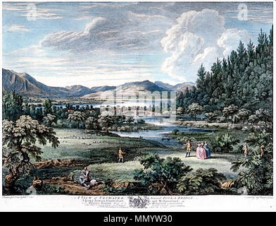 . English: A View of Ullswater toward Poola Bridge. A Lake between Cumberland and Westmoreland, hand colored etching, printed by W. Bellers [London]. A View of Ullswater toward Poola Bridge. A Lake between Cumberland and Westmoreland Stock Photo