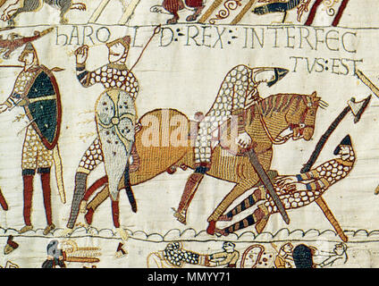 bayeux-tapestry-harold-struck-by-arrow-to-the-eye-france-stock-photo
