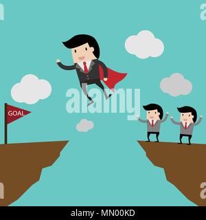 vector business finance. idea  for investment concept,cartoon businessman jump through the gap. cartoon vector illustration for business design Stock Vector