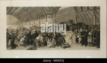 . The Railway Station. Engraving by Francis Holl after William Powell Frith. Mixed media engraving on wove, published by Henry Graves & Co, London, 1866; 51.5 cm x 112.0 cm (plate?)  . 1866.   William Powell Frith  (1819–1909)     Alternative names W. P. Frith; William Frith; Frith; r.a. w.p. frith; w. frith; W.P. Frith; w.p. frith  Description English painter  Date of birth/death 19 January 1819 9 November 1909  Location of birth/death Aldfield, North Yorkshire, England London  Authority control  : Q955750 VIAF:?77118105 ISNI:?0000 0001 0815 124X ULAN:?500009971 LCCN:?nr89014511 NLA:?35105244 Stock Photo