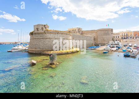 Gallipoli, Apulia, Italy - MAY 2017 - View from the seaport towards the middle aged fort of Gallipoli Stock Photo
