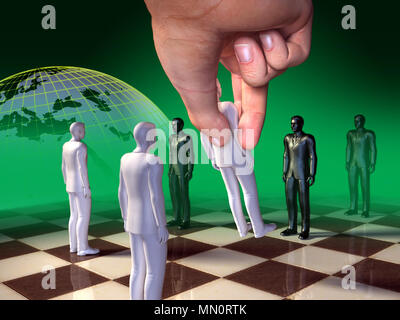 Board game where regular chess pieces are substituted by businessmen. Digital illustration. Stock Photo