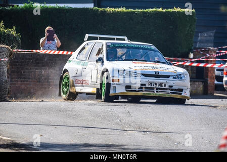 Chris West driver Keith Hounslow co driver racing Peugeot 306 Maxi in the closed public road Corbeau Seats car Rally Tendring and Clacton, Essex, UK Stock Photo