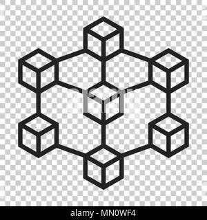 Blockchain technology vector icon in flat style. Cryptography cube block illustration on isolated transparent background. Blockchain algorithm concept Stock Vector