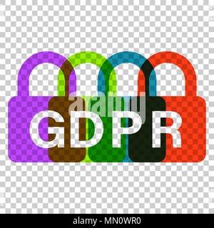 General data protection regulation padlock vector icon in flat style. GDPR illustration on isolated transparent background. GDPR concept. Stock Vector