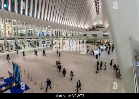 New York, US - March 29, 2018:  The famous Westfield shopping mall at world trade center in New York City Stock Photo