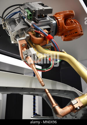 Close up of car spot welding robot detail Stock Photo