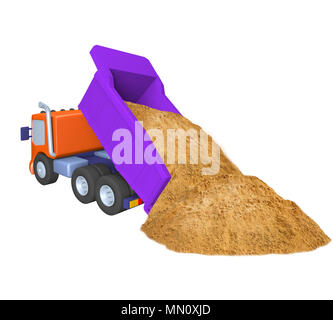 3D of toy truck , sand delivery, construction work, illustration on a white background Stock Photo