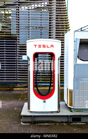 Supercharger - the Tesla car charging station, London, UK Stock Photo