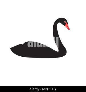 Vector illustration of silhouette isolated black Swan on white background Stock Vector