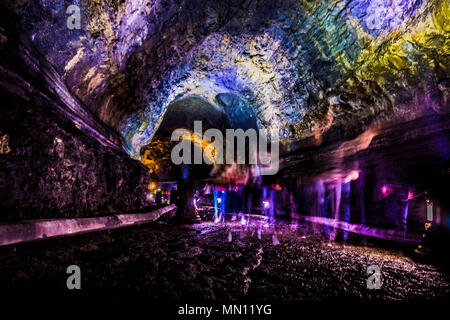 The Manjanggul Lava Tube is located in Gimnyeong-ri, Gujwaeup, Jeju City. It is a UNESCO world heritage site. Stock Photo