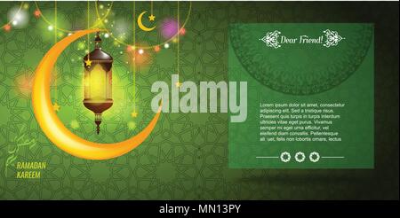 Vector Ramadan kareem greeting or invitation card with oriental geometric ornament texture. Empty space for your text. Stock Vector